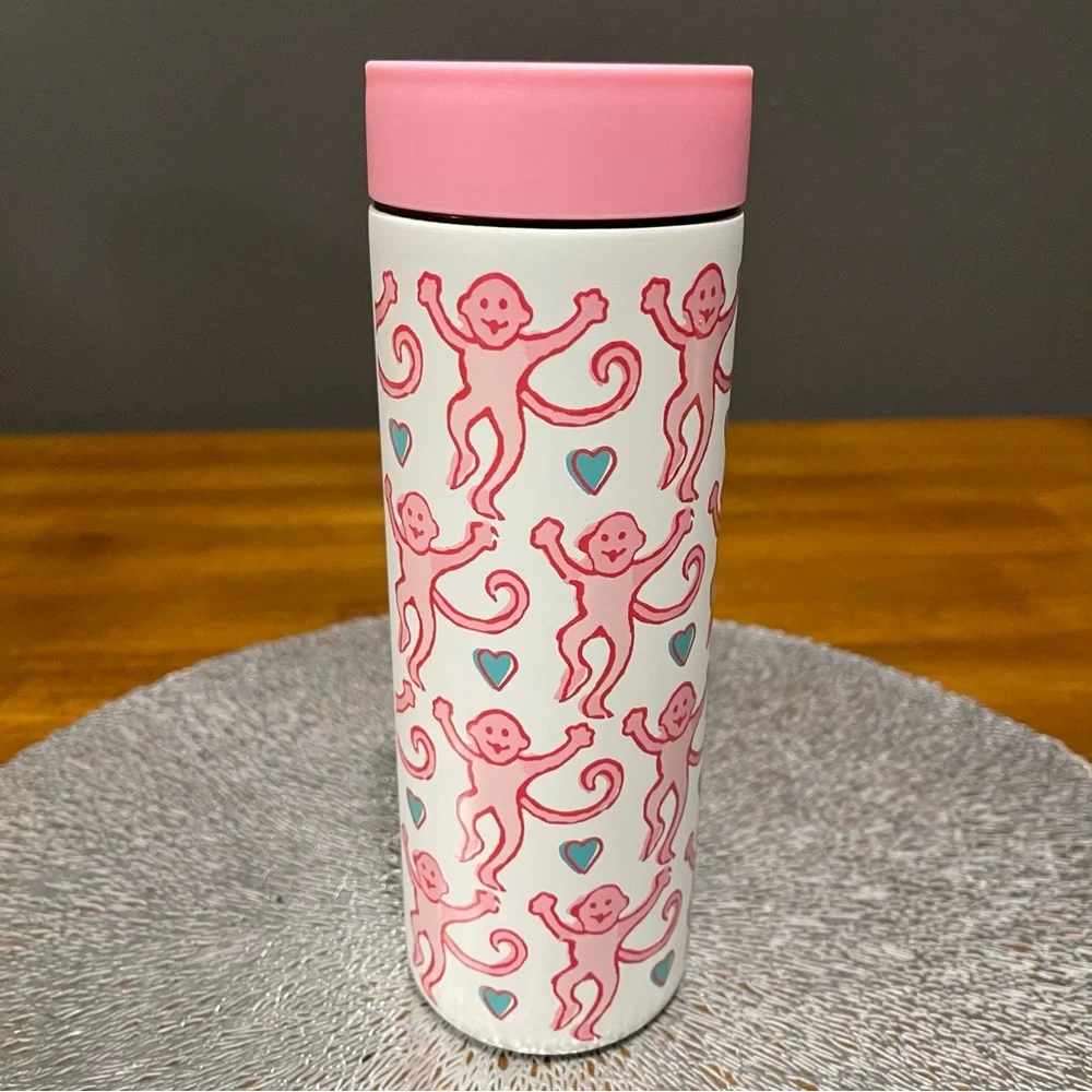 Starbucks Roller Rabbit Pink and White Tumbler with Monkeys - Picture 2 of 5
